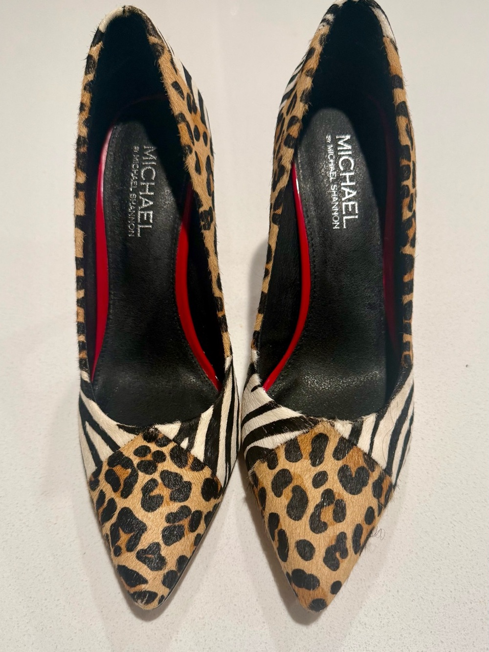 Michael Shannon Leopard and Zebra Print Pointed Pumps - Brown/Black/White